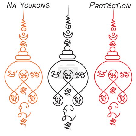 Illustration for Symbol Talisman,Thai ancient traditional tattoo name in thai language is yant Na Nayoukong.Hindu or Buddhist sign representing path to enlightenment - Royalty Free Image