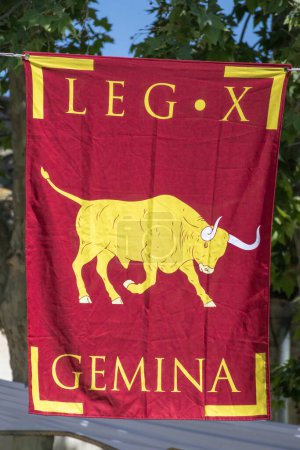 Téléchargez les photos : Vue verticale de la bannière de la X légion romaine, gemina - en image libre de droit