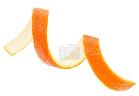 Single orange peel isolated on a white background, selective focus. Vitamin C.
