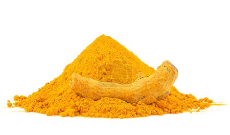Photo for Turmeric root and dry curcuma powder isolated on a white background - Royalty Free Image