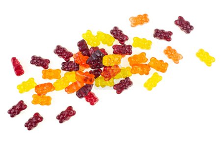 Photo for Colorful eat gummy bears isolated on a white background, view from above. Jelly candy. - Royalty Free Image