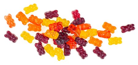 Photo for Colorful gummy bears isolated on a white background, top view. Jelly candy. - Royalty Free Image