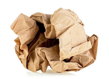 Photo for Crumpled paper ball isolated on a white background. Battered brown paper. - Royalty Free Image