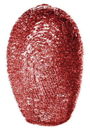 Blutiges Fingerabdruckmuster isoliert auf weißem Hintergrund. Roter Fingerabdruck.