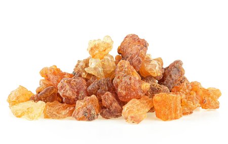 Incense - Frankincense resin isolated on a white background. Pile of natural frankincense Olibanum.