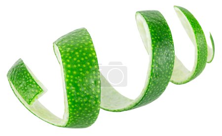 Fresh lime fruit zest isolated on a white background, selective focus. Green lime skin.