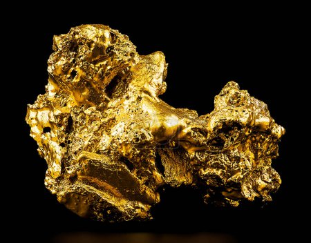 Photo for Pure gold from the mine on black background. Closeup of gold nugget. Finance and business concept. - Royalty Free Image