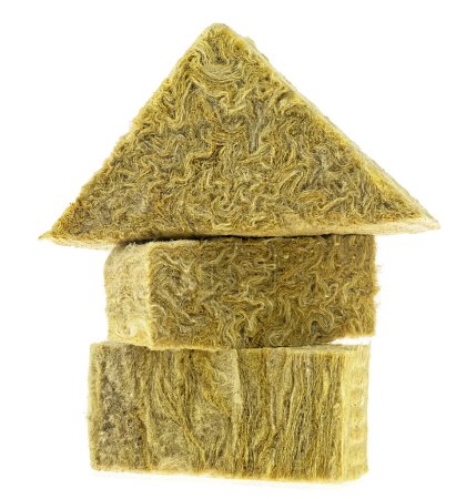 Mineral wool pieces isolated on a white background. Thermal insulation material, rock wool. Mineral fiber, mineral cotton, glass wool, MMMF, MMVF.