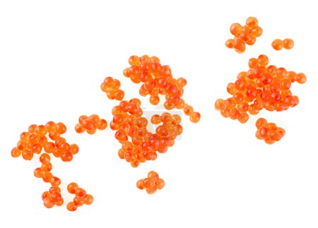 Red salmon caviar isolated on a white background, top view. Delicious red caviar.