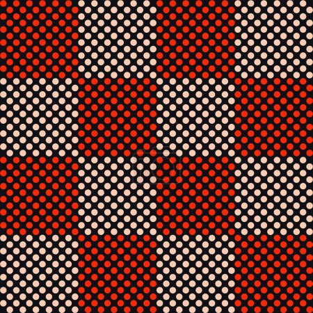 rote Punkte auf schwarzen geometrischen abstrakten Mustern. Nahtloser Hintergrund für Textildesign