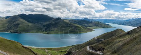 Photo for Yamdrok Lake seen from the Kamba La pass. Tibet's Sacred Yamdrok Tso Lake (Yamzho Yumco in Tibetan), Shannan Prefecture, Tibet, China - Royalty Free Image