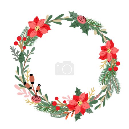 Illustration for Christmas and New Year vector illustration with xmas wreath. Decor. Template decoration - Royalty Free Image