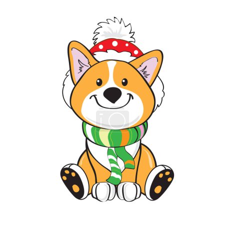 Illustration for Christmas corgi dog on a white background isolated. Vector cartoon illustration - Royalty Free Image