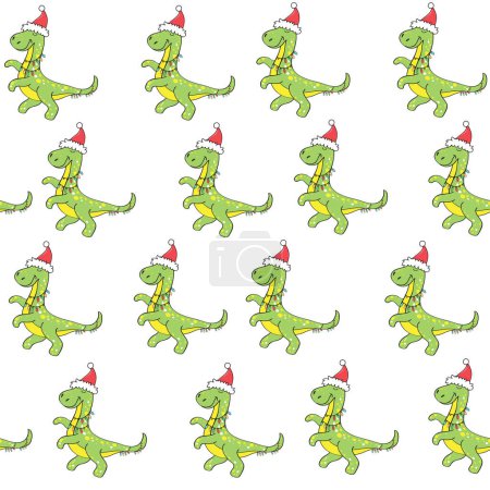 Illustration for Christmas dinosaurs seamless pattern. Vector illustration - Royalty Free Image