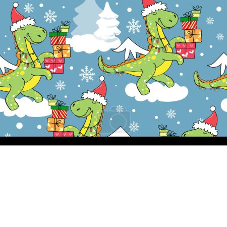 Téléchargez les illustrations : Nouvel An et dragon de Noël avec des cadeaux motif sans couture. Symbole chinois de 2024 nouvel an. - en licence libre de droit