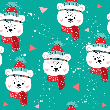 Ilustración de Patrón divertido oso polar de Año Nuevo sin costuras. Ilustración vectorial de estilo doodle para niños - Imagen libre de derechos