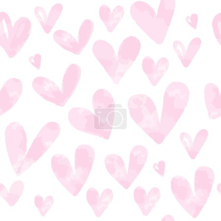 Illustration for Watercolor pink heart seamless pattern on a white background. Valentine's Day concept - Royalty Free Image