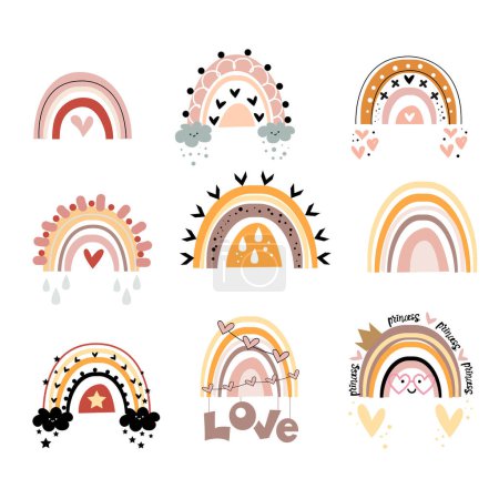 Illustration for A collection of trending boho rainbows. Vector illustration for children. Design for packaging, children's clothing, nursery decor - Royalty Free Image