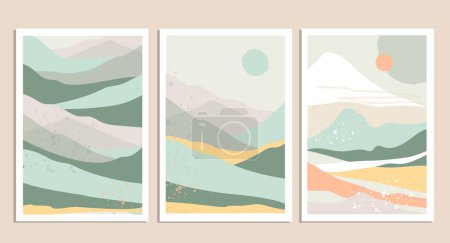 Illustration for Abstract Landscape mountains set. Trendy, modern template for wall, banners, stories and posters. Simple flat style - Royalty Free Image