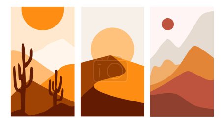 Illustration for Abstract Landscape mountains set. Trendy, modern template for wall, banners, stories and posters. Simple vector illustration - Royalty Free Image
