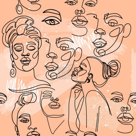 Illustration for Abstract women in one line seamless pattern. Fashion trend female minimalist style - Royalty Free Image
