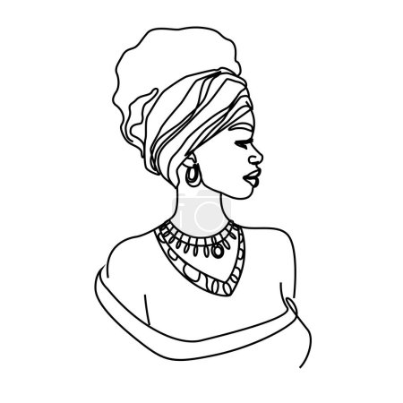 Illustration for Beautiful African American girl drawn by one line. Vector illustration isolated - Royalty Free Image