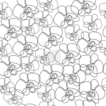 Illustration for Beautiful orchids one line seamless pattern. Vector illustration. Minimalism trend - Royalty Free Image