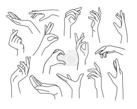 Illustration for Female hands icons set. The trend is minimalist style in one line. Vector illustration for logo, print, poster - Royalty Free Image