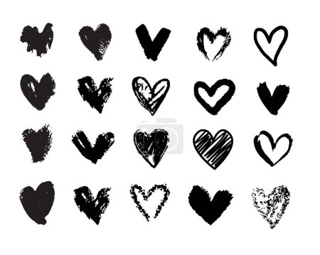 Illustration for Large collection of hand drawn hearts for valentine's day. Vector illustration isolated. Black and white - Royalty Free Image