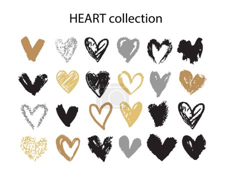 Illustration for Large set of hand drawn hearts for valentine's day. Vector illustration isolated. Golden, black and grey - Royalty Free Image