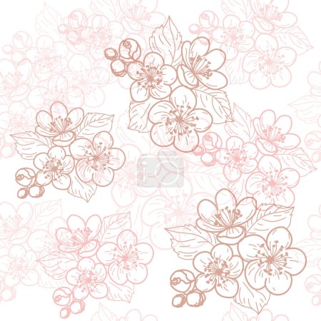 Ilustración de Flores rosadas de primavera sobre un fondo blanco sin costuras. Ilustración vectorial - Imagen libre de derechos