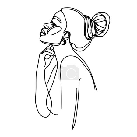 Ilustración de Retrato de una hermosa chica afroamericana. Ilustración vectorial de una mujer abstracta. Moda tendencia minimalismo estilo línea arte - Imagen libre de derechos