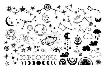 Ilustración de Colección de espacio, planetas y estrellas aislada sobre fondo blanco. Ilustración vectorial - Imagen libre de derechos