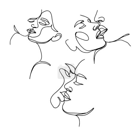 Ilustración de Tres parejas enamoradas besándose en un estilo de línea. Ilustración vectorial - Imagen libre de derechos