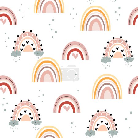 Illustration for Trend rainbow in boho style seamless pattern. Vector illustration for children. Design for children's clothing, nursery decor - Royalty Free Image