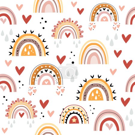 Illustration for Trend rainbow in boho style seamless pattern. Vector illustration for children. Nursery decor - Royalty Free Image