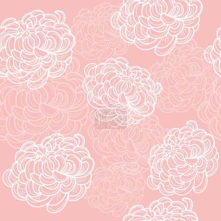 Illustration for White flowers peonies on a pink background seamless pattern. Vector illustration - Royalty Free Image