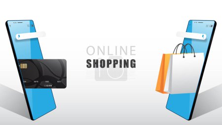 Online shopping concept. E-commerce application on mobile phone.Decor by mobile phone,credit card and shopping bags.