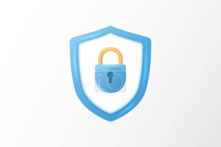 Illustration for 3d shield icon with padlock icon. Security data, safety, encryption, protection, privacy concept. 3d vector illustration. - Royalty Free Image