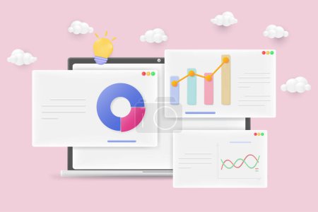 Illustration for Data analytics concept. Dashboard SEO on screen laptop. Business finance report. 3D Vector Illustrations. - Royalty Free Image