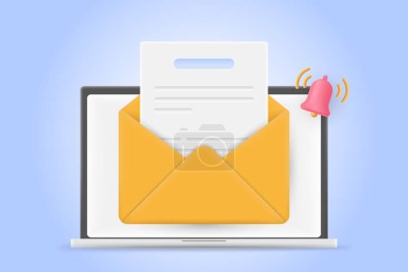 Illustration for Laptop with open pages. Mail service. 3D Vector Illustration. - Royalty Free Image