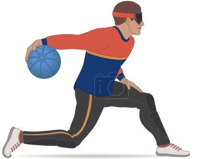 Ilustración de Para sports paralympic goalball male athlete, centre throwing ball isolated on white background - Imagen libre de derechos