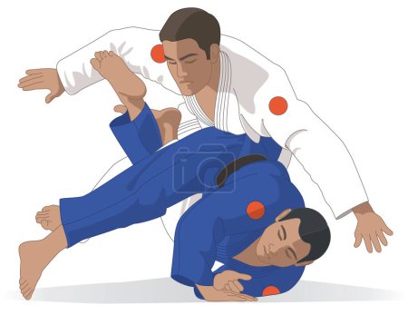 Téléchargez les illustrations : Para sports paralympics judo two visually impaired males in takedown isolated on white background - en licence libre de droit