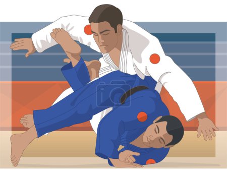 Ilustración de Para sports paralympics judo two visually impaired males in takedown with background - Imagen libre de derechos