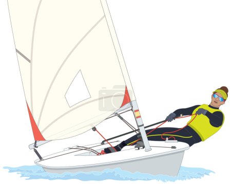 Ilustración de Velero femenino apoyado en un velero Laser Radial sobre agua aislada sobre fondo blanco - Imagen libre de derechos