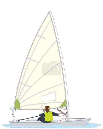 Illustration for Sailing Laser Radial dinghy sailboat isolated on a white background - Royalty Free Image