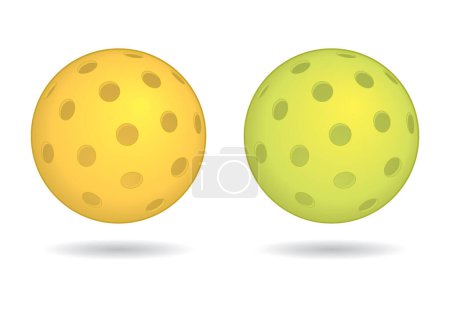 Pickleball Sport Outdoor-Bälle gelb und grün isoliert auf weißem Hintergrund mit Schatten