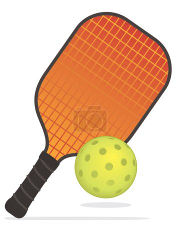 pickleball sport red paddle and green outdoor ball isolated on white background