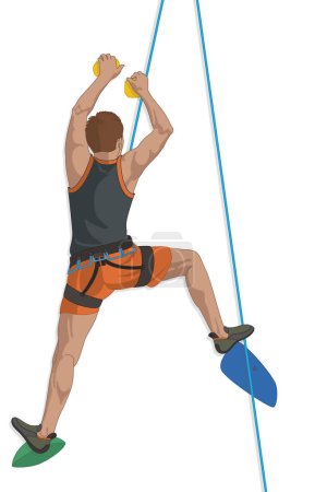 Ilustración de Escalada deportiva escalador masculino escalado interior pared de roca artificial aislado sobre un fondo blanco - Imagen libre de derechos