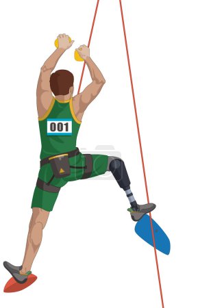 Ilustración de Para sports escalada paralímpica escalador macho escalando pared interior aislada sobre fondo blanco - Imagen libre de derechos